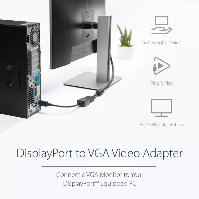 StarTech.com DisplayPort VGA-adapter – aktiivne DP-VGA-muundur – 1080p video – DisplayPort-sertifitseeritud – DP/DP++ allikas VGA-kuvarile kaabeladapteri pistik – lukustuva DP-pistikuga