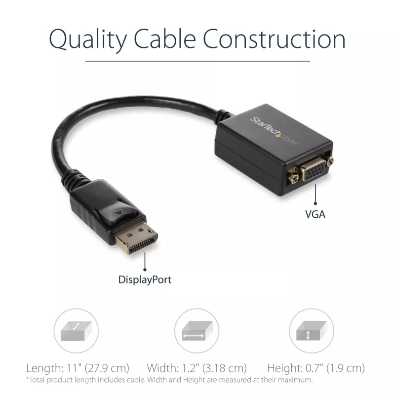 StarTech.com DisplayPort VGA-adapter – aktiivne DP-VGA-muundur – 1080p video – DisplayPort-sertifitseeritud – DP/DP++ allikas VGA-kuvarile kaabeladapteri pistik – lukustuva DP-pistikuga