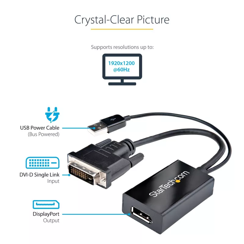 StarTech.com DVI-DisplayPort-adapter – USB-toide – 1920 x 1200 – DVI-DisplayPort-muundur – videoadapter – DVI-D DP-le