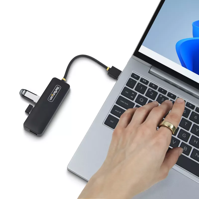StarTech.com 4-pordiline USB-A jaotur, 5 Gbps, siinivõimsusega, väike reisi-mini-USB-jaotur, mitme pordiga USB 3.0 jagaja, kaasaskantav USB-jaotur, ülevoolukaitse (OCP)