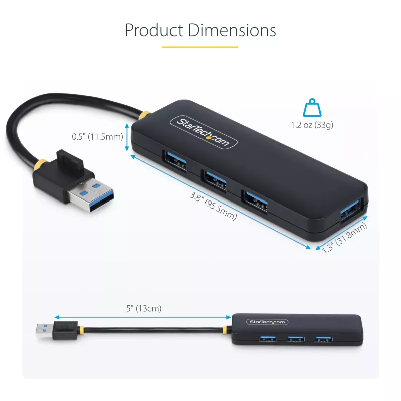 StarTech.com 4-pordiline USB-A jaotur, 5 Gbps, siinivõimsusega, väike reisi-mini-USB-jaotur, mitme pordiga USB 3.0 jagaja, kaasaskantav USB-jaotur, ülevoolukaitse (OCP)