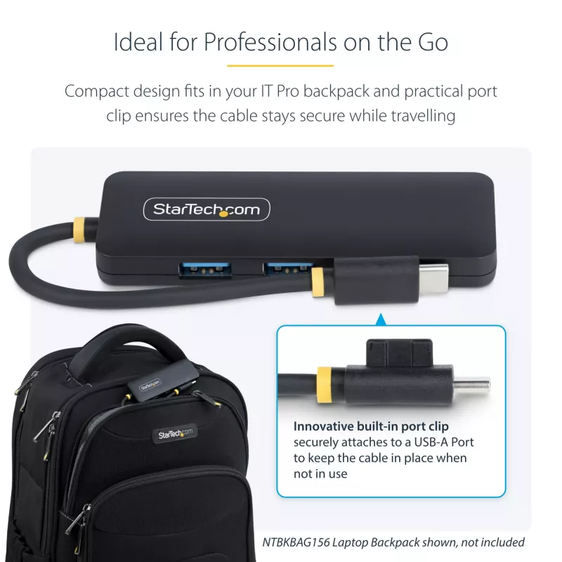 StarTech.com 4-pordiline USB-C jaotur, 5 Gbps, USB-C kuni 4x USB-A, siiniga toidetav, väike reisimini jaotur, mitme pordiga USB 3.0 jaotur, kaasaskantav jaotur, ülevoolukaitse