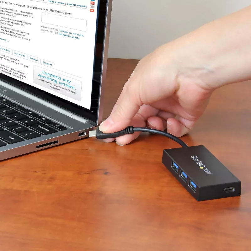 StarTech.com 4-pordiline USB-C jaotur – USB-C-lt 1x USB-C-le ja 3x USB-A-le – USB 3.0 jaotur~4-pordiline USB-C jaotur – USB-C-lt 1x USB-C-le ja 3x USB-A-le – USB 3.0 jaotur – 5 Gbit/s