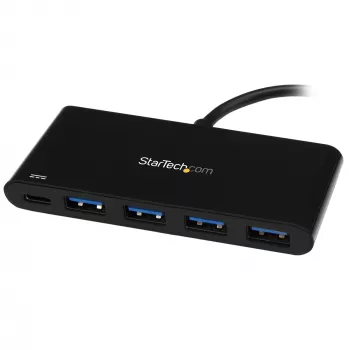 StarTech.com 4-pordiline USB-C-jaotur 4 USB-tüüp-A-pordiga (USB 3.0 SuperSpeed 5 Gbps) – 60 W toite edastamise läbiv laadimine – USB 3.1 Gen 1 / USB 3.2 Gen 1 sülearvuti jaoturi adapter – MacBook, Dell
