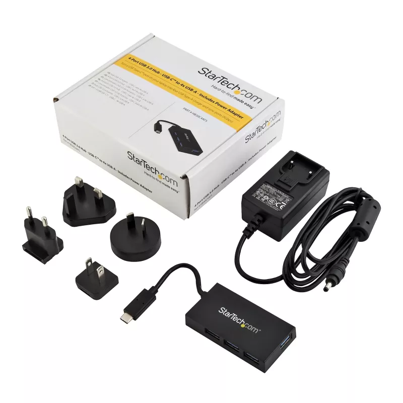 StarTech.com 4 pordiga USB C jaotur – USB USB-C jaotur 4x USB-A pordiga (USB 3.0/3.1 Gen 1 SuperSpeed 5 Gbit/s) – USB siini või isetoitega – kaasaskantav USB-C kuni USB-A BC 1.2 laadimisjaotur toiteadapteriga~4 pordiga USB C jaotur – USB USB-C jaotur 4x USB-A pordiga USB 3.0 jaotur (5 Gbit/s) – USB siini või isetoitega – kaasaskantav USB-C kuni USB-A BC 1.2 laadimisjaotur toiteadapteriga