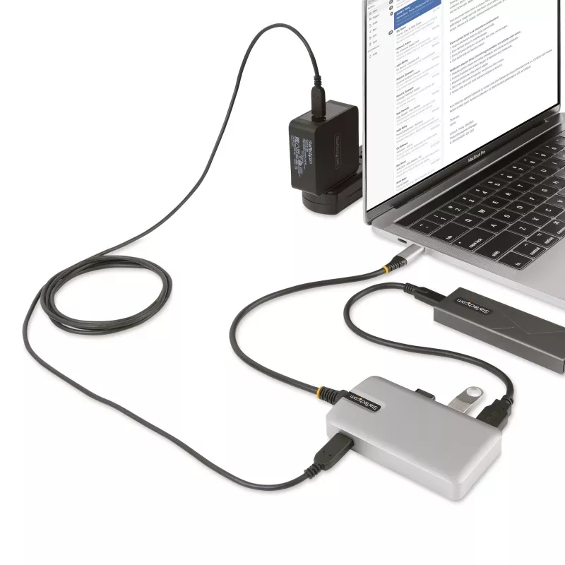 StarTech.com 4-pordiline USB-C jaotur USB-C DP Alt Mode videoväljundiga 4K 60Hz - 3x USB-A, 1x USB USB-C, 100W Power Delivery läbiv, USB 3.2 10Gbps, 30cm kaabel, kaasaskantav USB-jaotur