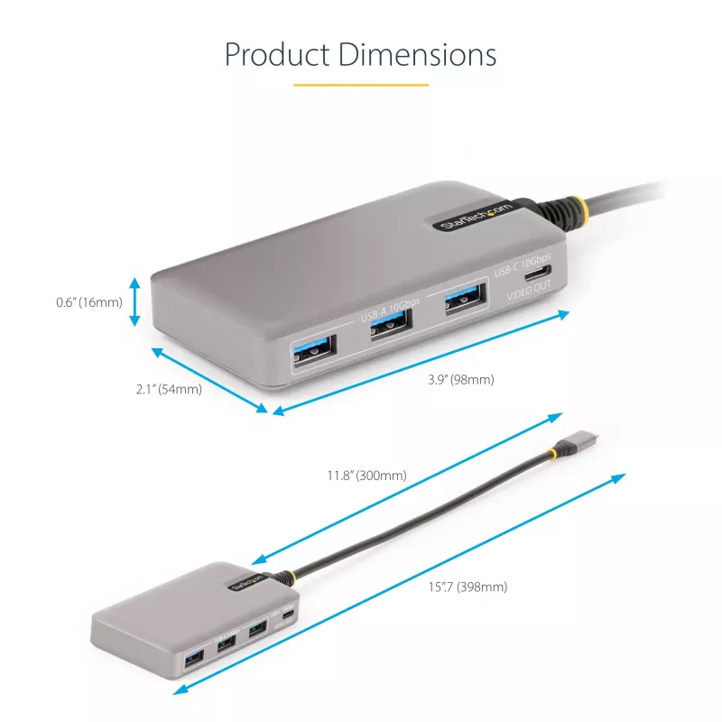 StarTech.com 4-pordiline USB-C jaotur USB-C DP Alt Mode videoväljundiga 4K 60Hz - 3x USB-A, 1x USB USB-C, 100W Power Delivery läbiv, USB 3.2 10Gbps, 30cm kaabel, kaasaskantav USB-jaotur