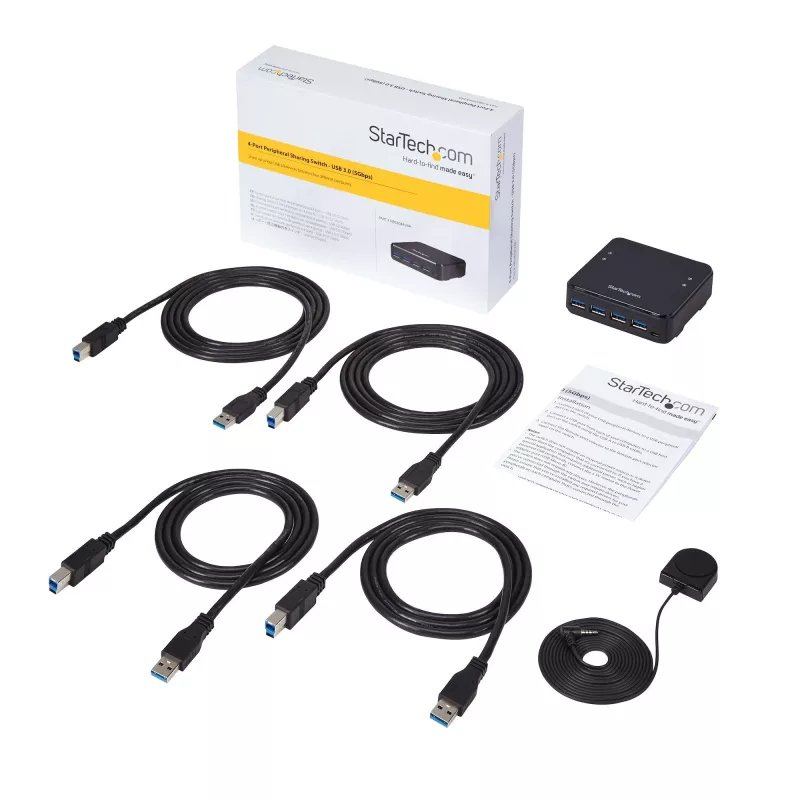 StarTech.com 4 to 4 USB 3.0 Peripheral Sharing Switch, 5 Gbit/s, Micro-USB Type-B, Must, plastik, CE, FCC, REACH, 0 - 40 °C