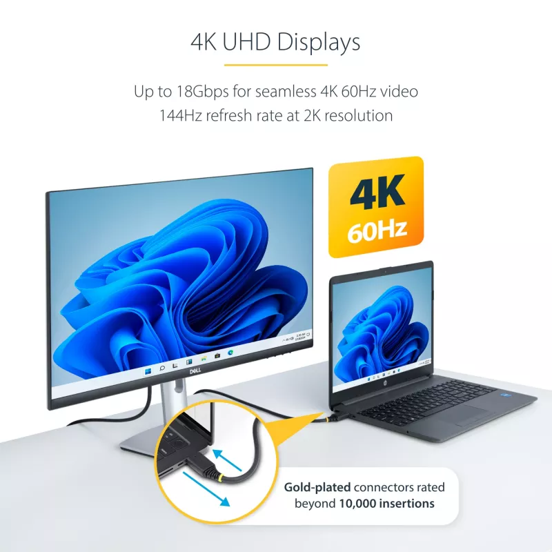 StarTech.com 1m (3,3 jalga) Premium-sertifikaadiga kiire HDMI-kaabel, 4K 60Hz/1440p 144Hz, HDR10/HDCP 2.2/ARC, 18Gbps, UHD HDMI 2.0 juhe telerile/monitorile/ekraanile, TPE-ümbris