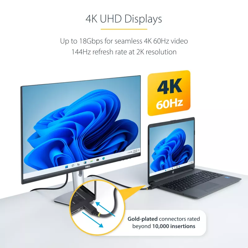 StarTech.com 30cm (1ft) High Speed HDMI kaabel, 4K 60Hz/1440p 144Hz, HDR10/HDCP 2.2/ARC, 18Gbps, UHD HDMI 2.0 juhe teleri/monitori/ekraani jaoks, TPE mantel
