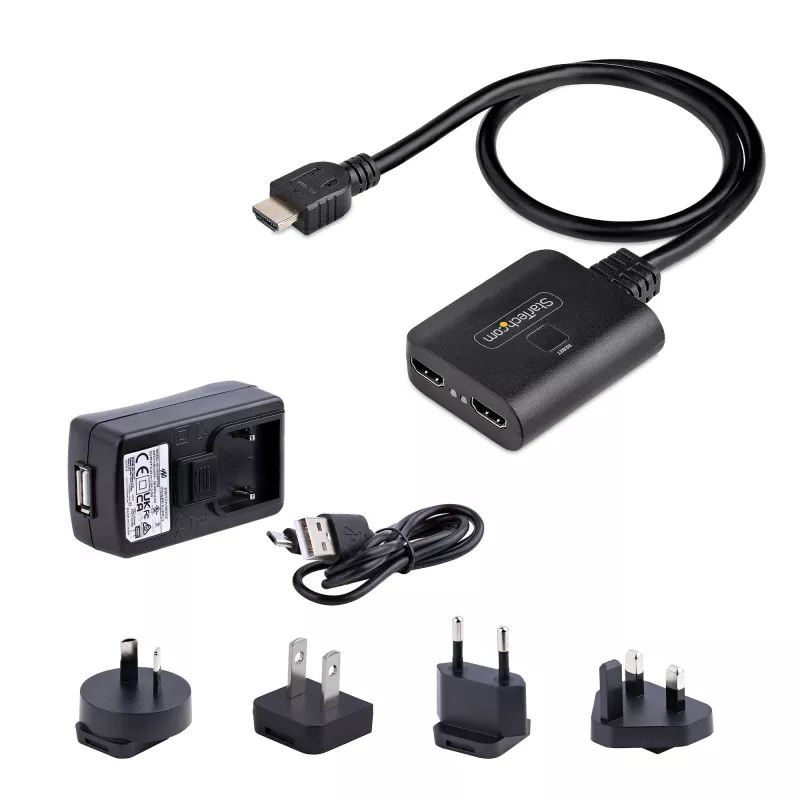 StarTech.com 2-Port HDMI Splitter, 4K 60Hz HDMI 2.0 Video, 4K HDMI Splitter 1 In 2 Out, 1x2 HDMI Display/Output Splitter, HDR/HDCP, 20in (50cm) Built-in HDMI kaabel