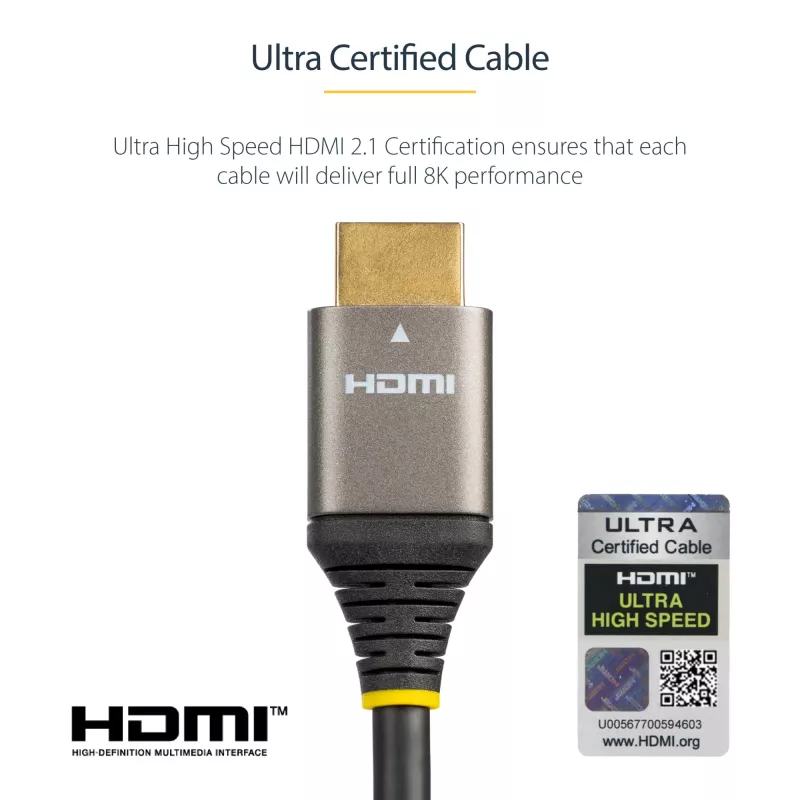 StarTech.com 10 ft (3 m) HDMI 2.1 kaabel 8K – sertifitseeritud ülikiire HDMI-kaabel 48 Gbps – 8K 60 Hz/4K 120 Hz HDR10+ eARC – ülikõrglahutusega 8K HDMI-kaabel – monitor/teler/ekraan – painduv TPE-ümbris