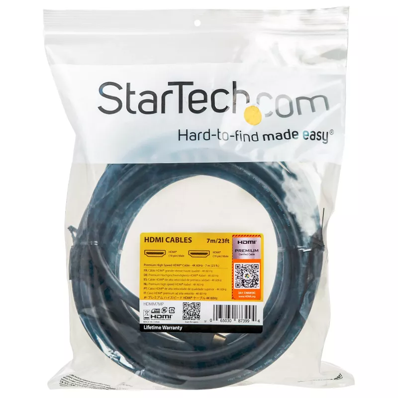 StarTech.com 7 m Premium Certified HDMI 2.0 kaabel Ethernetiga – kiire ülikiire 4K 60 Hz HDMI kaabel HDR10 – pikk HDMI juhe (isane/isane pistikud) – UHD monitoride, telerite, kuvarite jaoks