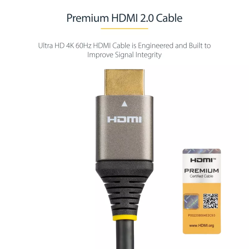 StarTech.com 10ft (3m) Premium Certified HDMI 2.0 kaabel - kiire ülikiire 4K 60Hz HDMI kaabel Ethernetiga - HDR10, ARC - UHD HDMI videokaabel - UHD monitoridele, teleritele, kuvaritele - M/M