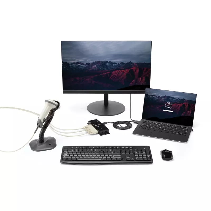 StarTech.com 4-pordiline USB-DB9 RS232 jadaadapteri jaotur – tööstuslik DIN-liistule ja seinale kinnitatav