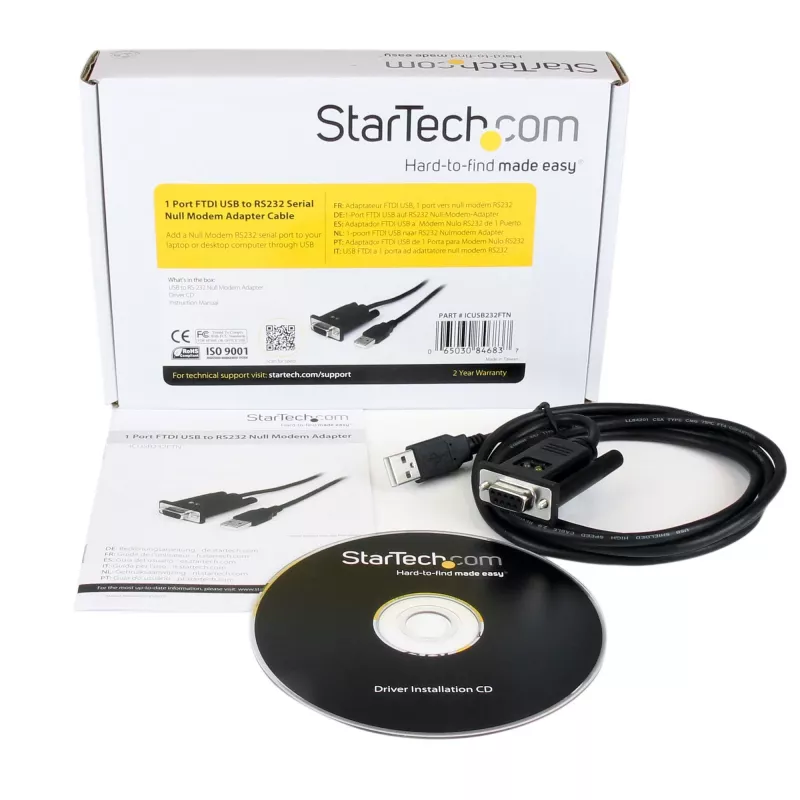 StarTech.com 1,8m 1-pordiline USB-RS232 seeriaadapter, FTDI DB9 seeria DCE-adapterkaabel, nullmodem, USB 2.0 - TAA