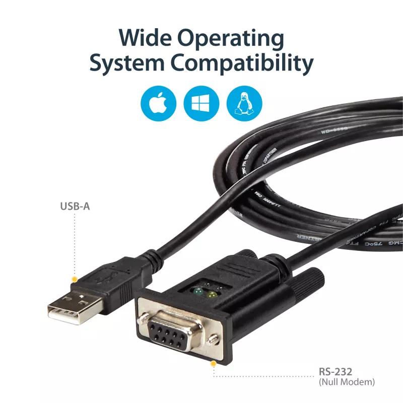 StarTech.com 1,8m 1-pordiline USB-RS232 seeriaadapter, FTDI DB9 seeria DCE-adapterkaabel, nullmodem, USB 2.0 - TAA