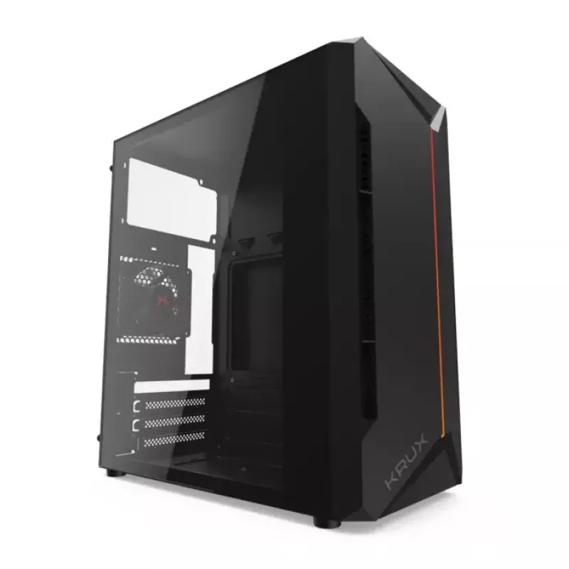 PC-korpus KRUX Astro Cube Must — kuubikkorpus, toetab micro ATX/mini‑ITX, 1×3,5-tolline + 2×2,5-tollised pesad, külgaken, max PSU 28 cm, max jahuti kõrgus 136 mm