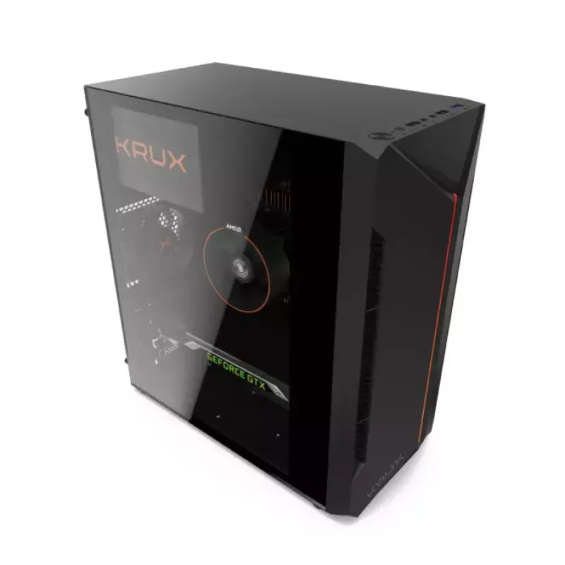 PC-korpus KRUX Astro Cube Must — kuubikkorpus, toetab micro ATX/mini‑ITX, 1×3,5-tolline + 2×2,5-tollised pesad, külgaken, max PSU 28 cm, max jahuti kõrgus 136 mm