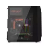 PC-korpus KRUX Astro Cube Must — kuubikkorpus, toetab micro ATX/mini‑ITX, 1×3,5-tolline + 2×2,5-tollised pesad, külgaken, max PSU 28 cm, max jahuti kõrgus 136 mm