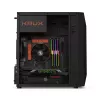 PC-korpus KRUX Astro Cube Must — kuubikkorpus, toetab micro ATX/mini‑ITX, 1×3,5-tolline + 2×2,5-tollised pesad, külgaken, max PSU 28 cm, max jahuti kõrgus 136 mm