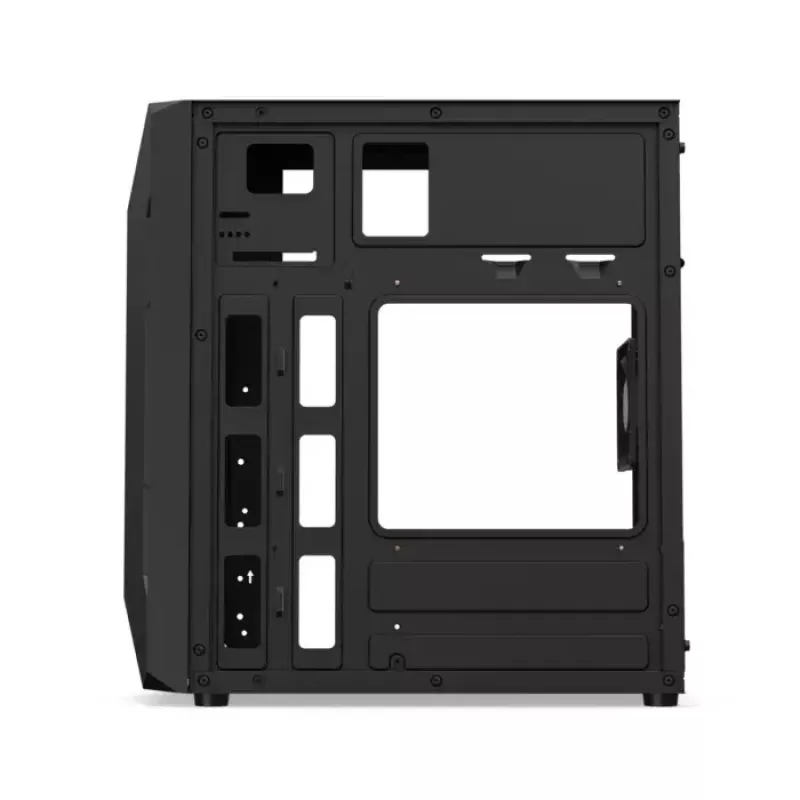 PC-korpus KRUX Astro Cube Must — kuubikkorpus, toetab micro ATX/mini‑ITX, 1×3,5-tolline + 2×2,5-tollised pesad, külgaken, max PSU 28 cm, max jahuti kõrgus 136 mm