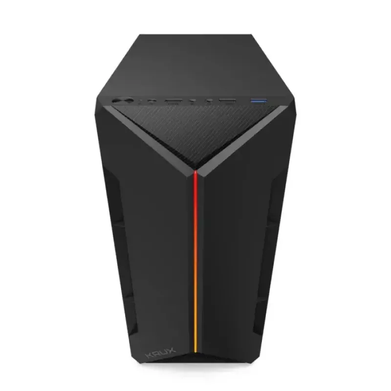 PC-korpus KRUX Astro Cube Must — kuubikkorpus, toetab micro ATX/mini‑ITX, 1×3,5-tolline + 2×2,5-tollised pesad, külgaken, max PSU 28 cm, max jahuti kõrgus 136 mm