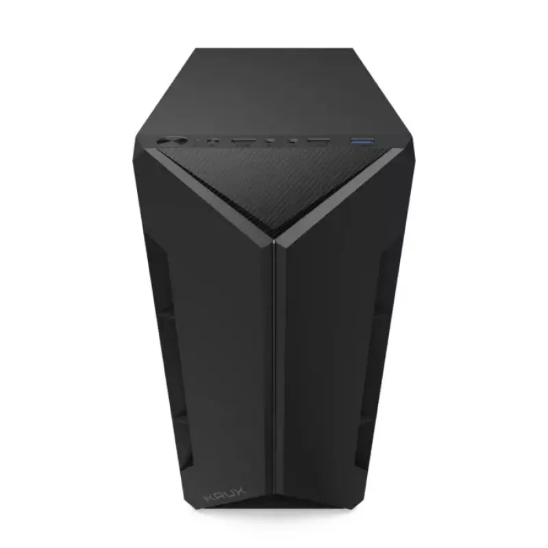 PC-korpus KRUX Astro Cube Must — kuubikkorpus, toetab micro ATX/mini‑ITX, 1×3,5-tolline + 2×2,5-tollised pesad, külgaken, max PSU 28 cm, max jahuti kõrgus 136 mm