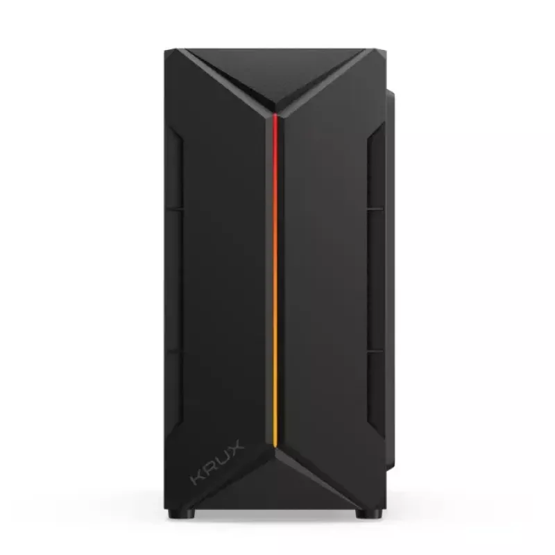 PC-korpus KRUX Astro Cube Must — kuubikkorpus, toetab micro ATX/mini‑ITX, 1×3,5-tolline + 2×2,5-tollised pesad, külgaken, max PSU 28 cm, max jahuti kõrgus 136 mm