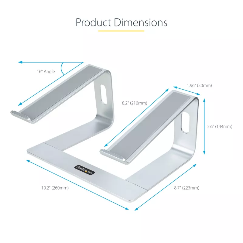 StarTech.com sülearvuti alus lauale, toetab 5kg/11lb, alumiinium, hõbedane, ergonoomiline sülearvuti tõstuk, kaasaskantav sülearvuti hoidik, arvutialus Macbook Air/Pro, Dell XPS, Lenovo jaoks