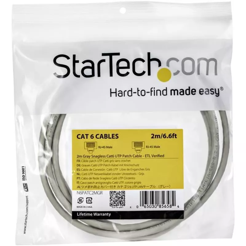 StarTech.com 2m CAT6 Ethernet kaabel - hall CAT 6 Gigabit Ethernet Wire -250MHz 100W PoE RJ45 UTP võrk/Patch Cord Snagless w/Strain Relief Individually Tested
