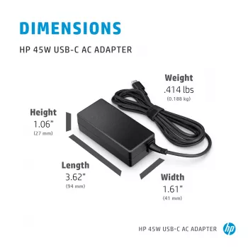 HP 45W USB-C vahelduvvooluadapter, sülearvuti, siseruumides, 45 W, 3 A, Spectre x2 12-a0xx; HP Pavilion x2 10-n1xx; Pavilion x2 10-n0xx, Kodu