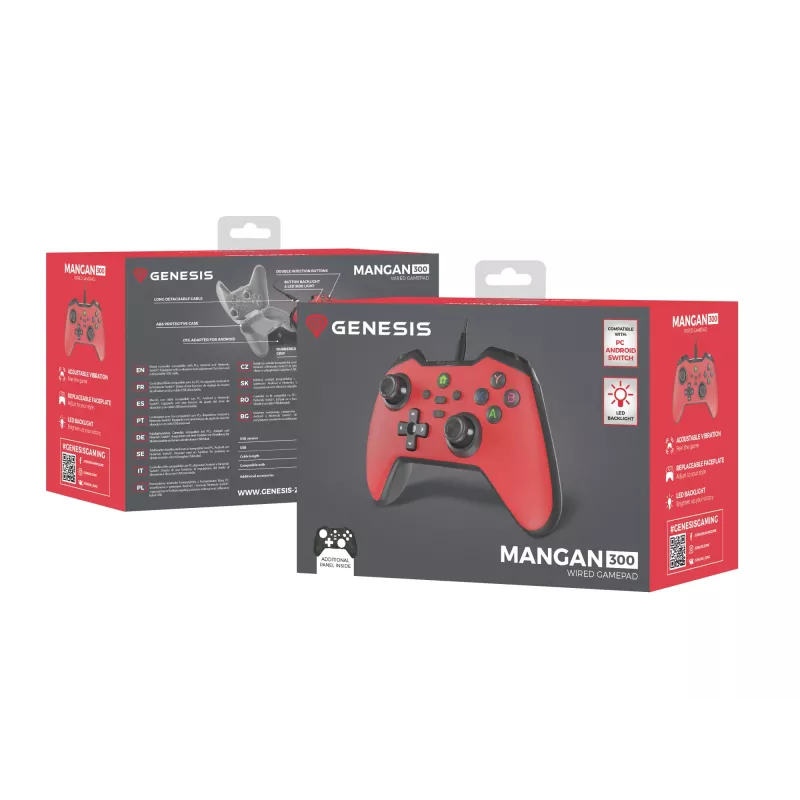 GENESIS Mangan 300 Punane USB mängupult Analoog/Digitaal Android, Nintendo Switch, PC