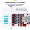 StarTech.com 4-pordiline USB USB-C PCIe kaart, USB 3.2 10Gbps, USB-C PCI Express laienduskaart, 4x sõltumatut USB-kontrollerit, Windows/Linux/macOS, TAA-le vastav