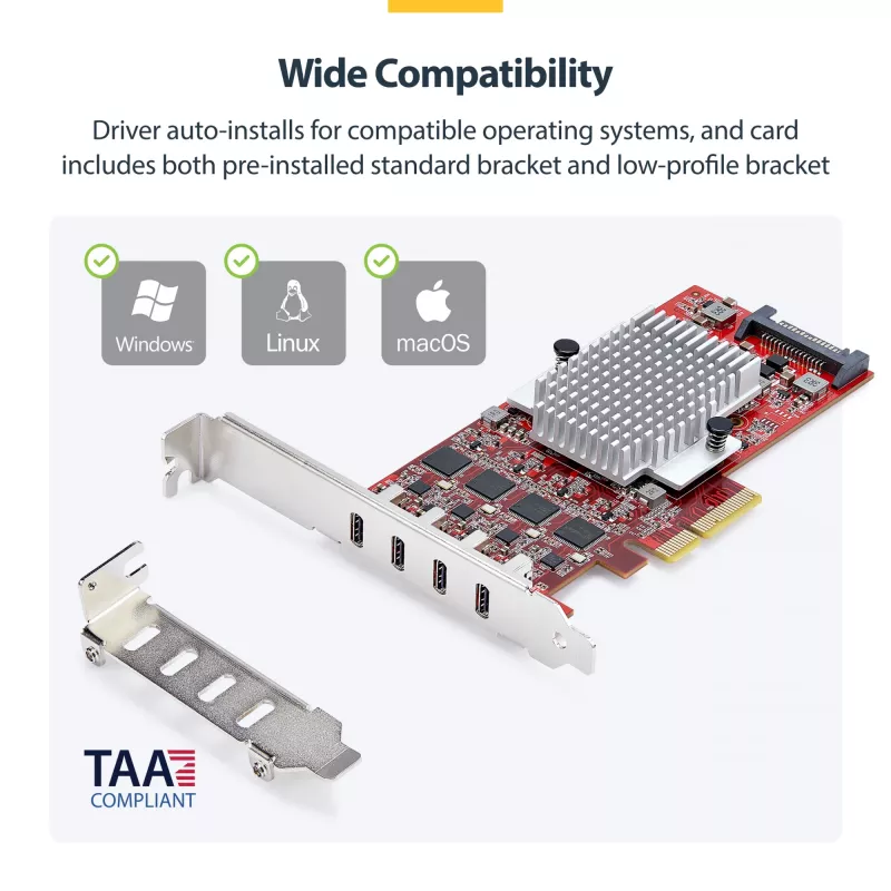 StarTech.com 4-pordiline USB USB-C PCIe kaart, USB 3.2 10Gbps, USB-C PCI Express laienduskaart, 4x sõltumatut USB-kontrollerit, Windows/Linux/macOS, TAA-le vastav