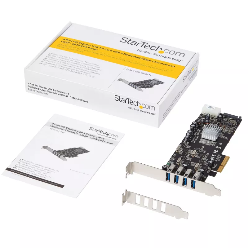 StarTech.com 4 pordiga USB 3.0 PCIe kaart, 4 pühendatud 5 Gbps kanaliga (USB 3.1 Gen 1) – UASP – SATA / LP4 toide – PCI Express adapterkaart