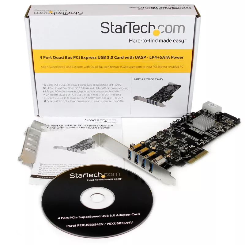 StarTech.com 4 pordiga USB 3.0 PCIe kaart, 4 pühendatud 5 Gbps kanaliga (USB 3.1 Gen 1) – UASP – SATA / LP4 toide – PCI Express adapterkaart