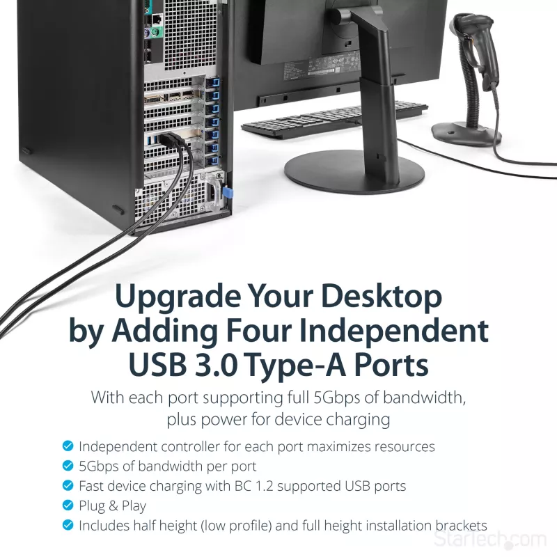 StarTech.com 4 pordiga USB 3.0 PCIe kaart, 4 pühendatud 5 Gbps kanaliga (USB 3.1 Gen 1) – UASP – SATA / LP4 toide – PCI Express adapterkaart