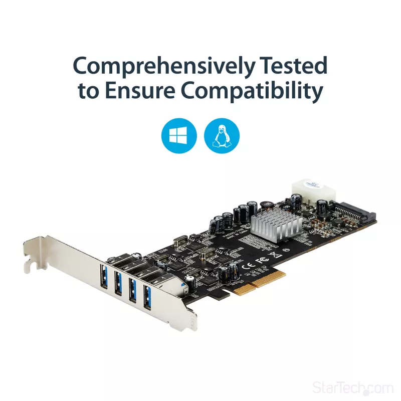 StarTech.com 4 pordiga USB 3.0 PCIe kaart, 4 pühendatud 5 Gbps kanaliga (USB 3.1 Gen 1) – UASP – SATA / LP4 toide – PCI Express adapterkaart