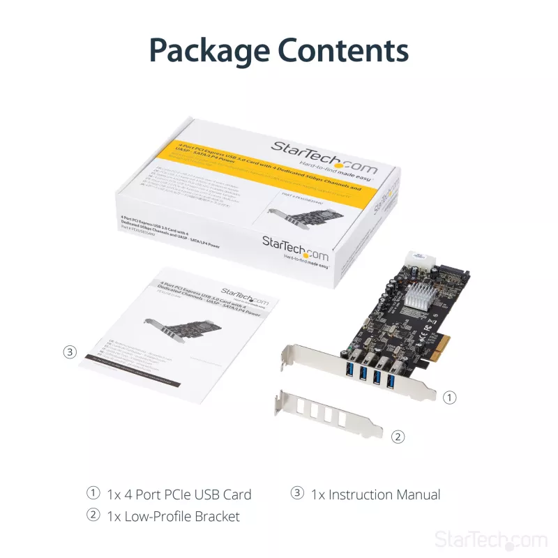 StarTech.com 4 pordiga USB 3.0 PCIe kaart, 4 pühendatud 5 Gbps kanaliga (USB 3.1 Gen 1) – UASP – SATA / LP4 toide – PCI Express adapterkaart