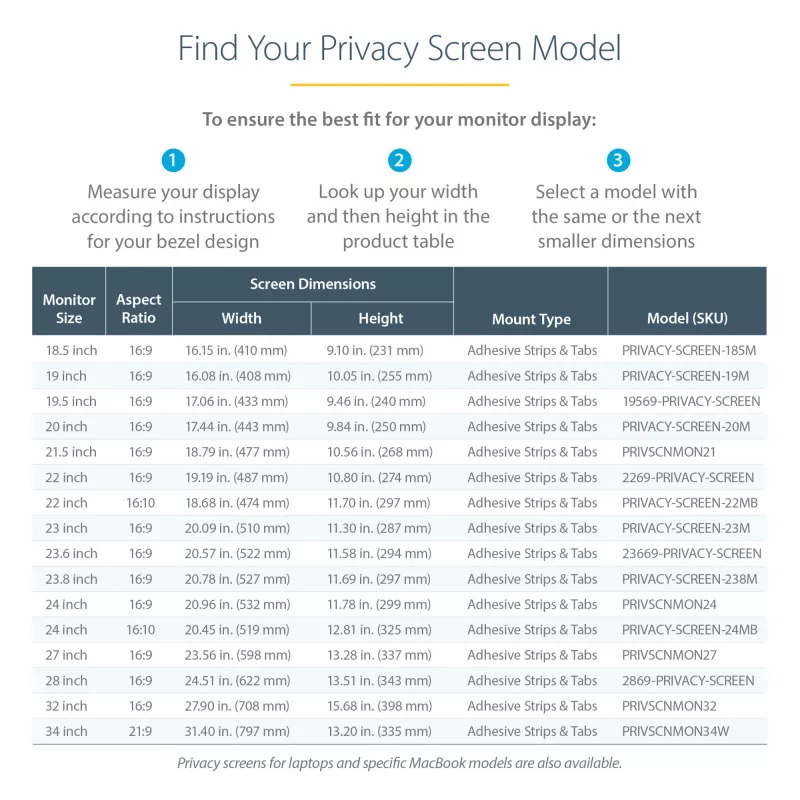 StarTech.com Monitor Privacy Screen 24-tollise ekraani jaoks - Arvutiekraani turvafilter - Sinist valgust vähendav ekraanikaitsekile - 16:10 laiekraan - Matt/Läikiv - +/-30 kraadi