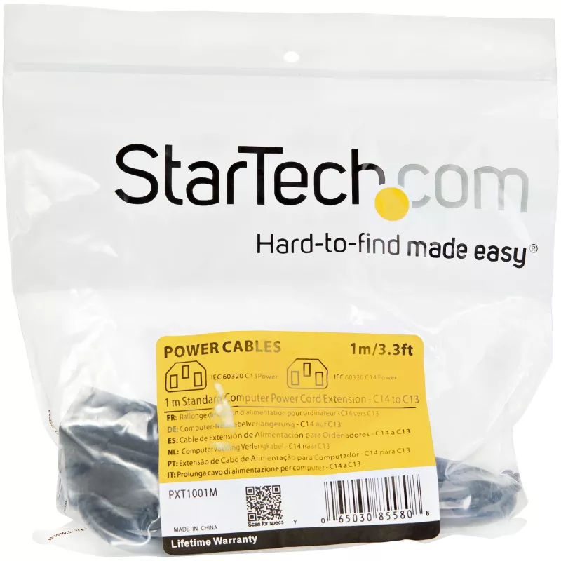 StarTech.com 1 m (3 jalga) toitepikendusjuhe, C14 kuni C13, 10A 125V, 18AWG, arvuti toitekaabli pikendus, IEC-320-C14 kuni IEC-320-C13 vahelduvvoolu toitekaabli pikendus toiteplokile, UL loetletud