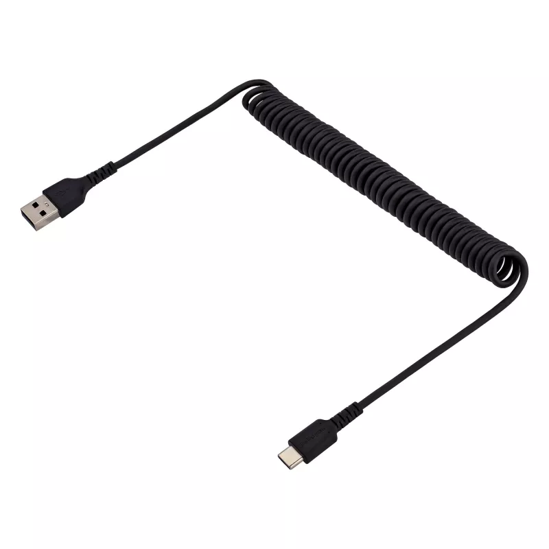 StarTech.com 1 m USB-A – USB-C laadimiskaabel, spiraalne tugevdatud kiirlaadimis- ja sünkroonimiskaabel, kvaliteetne USB 2.0 A – USB-C-kaabel, vastupidav aramiidkiud, vastupidav isane-isane USB-kaabel