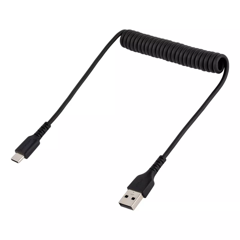 StarTech.com 20in (50cm) USB A to C laadimiskaabel, spiraalne vastupidav kiirlaadimine ja sünkroonimine, kõrgekvaliteetne USB 2.0 A-USB USB-C kaabel, tugevdatud aramiidkiuga, vastupidav isane-isane USB-kaabel