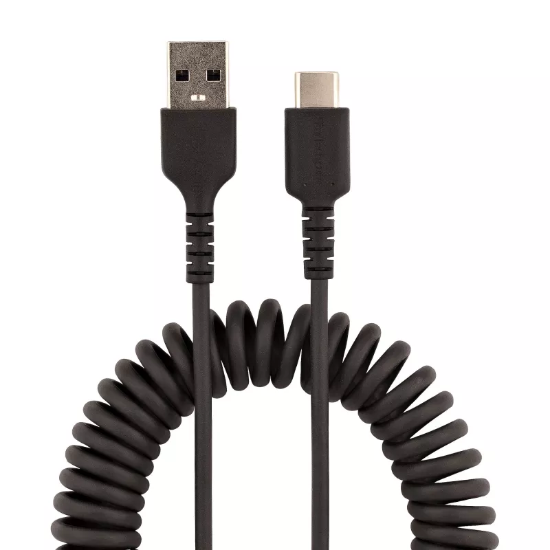 StarTech.com 20in (50cm) USB A to C laadimiskaabel, spiraalne vastupidav kiirlaadimine ja sünkroonimine, kõrgekvaliteetne USB 2.0 A-USB USB-C kaabel, tugevdatud aramiidkiuga, vastupidav isane-isane USB-kaabel