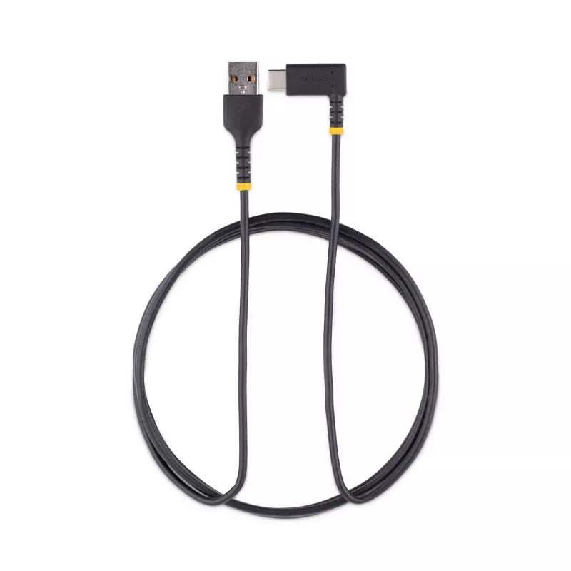 StarTech.com 6ft (2m) USB-A kuni C laadimiskaabel täisnurgaga – vastupidav kiirlaadimise USB-C kaabel – must USB 2.0 A kuni USB-C – tugev aramiidkiud – 3A – USB laadimisjuhe