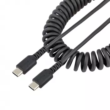 StarTech.com 3ft (1m) USB C Charging kaabel, Coiled Heavy Duty Fast Charge & Sync USB-C kaabel, USB 2.0 USB-C kaabel, Rugged Aramid Fiber, Durable Male to Male USB kaabel, Must