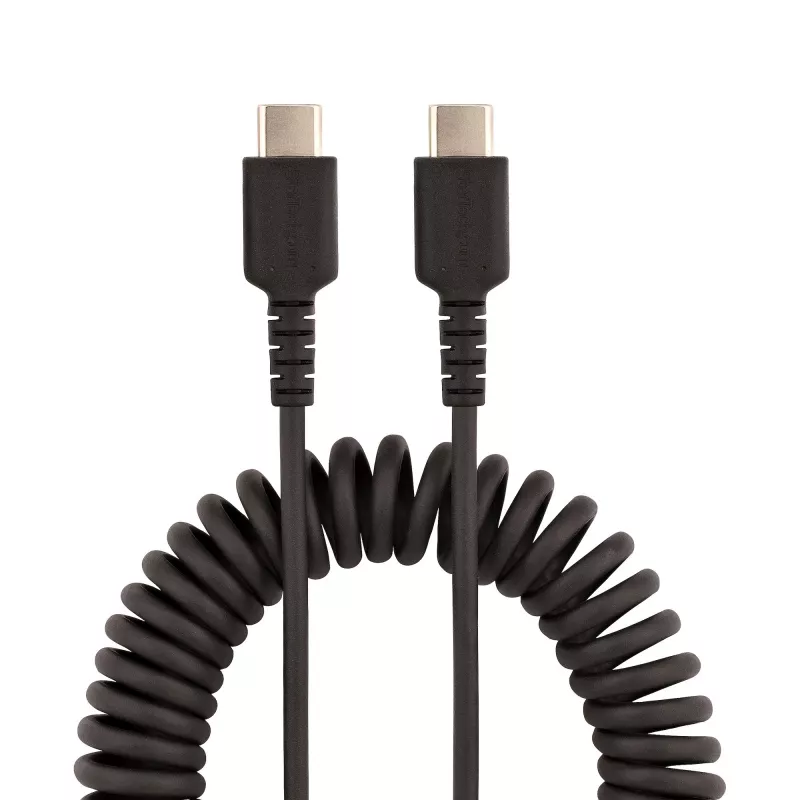 StarTech.com 3ft (1m) USB C Charging kaabel, Coiled Heavy Duty Fast Charge & Sync USB-C kaabel, USB 2.0 USB-C kaabel, Rugged Aramid Fiber, Durable Male to Male USB kaabel, Must