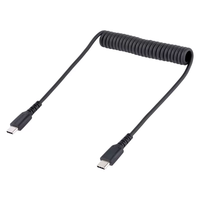 StarTech.com 50 cm USB-C laadimiskaabel, spiraalne vastupidav kiirlaadimis- ja sünkroonimiskaabel USB-C, USB 2.0 USB-C kaabel, tugev aramiidkiuga, vastupidav isane-isane USB-kaabel, must