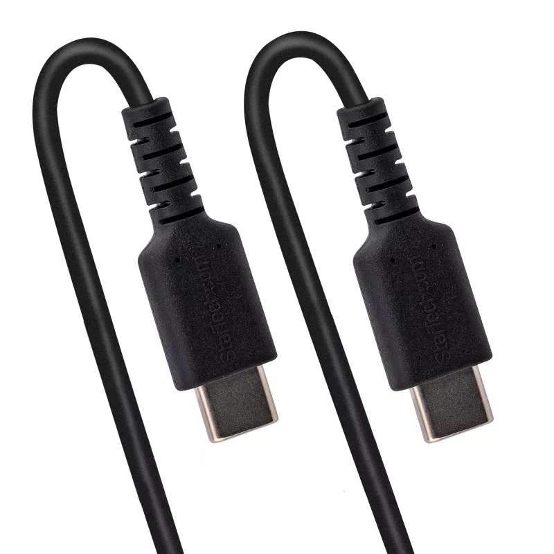 StarTech.com 50 cm USB-C laadimiskaabel, spiraalne vastupidav kiirlaadimis- ja sünkroonimiskaabel USB-C, USB 2.0 USB-C kaabel, tugev aramiidkiuga, vastupidav isane-isane USB-kaabel, must
